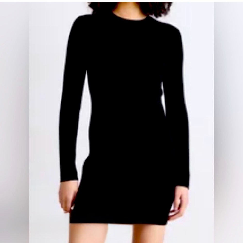 Barbour Black 100% Wool Crew Neck ribbed patterns Sweater mini dress